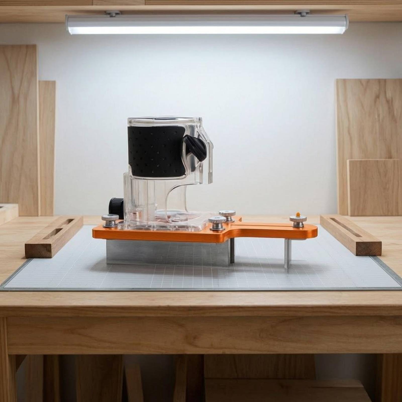 Power Tools Router - Transparente Fräsführungshalterung mit Klemmung für Fräser